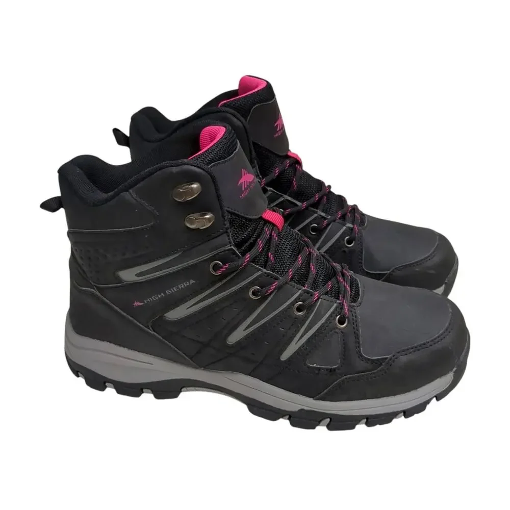 High Sierra Waterproof Hiking Boots Womens Size 11 Black Gray Pink Mid
